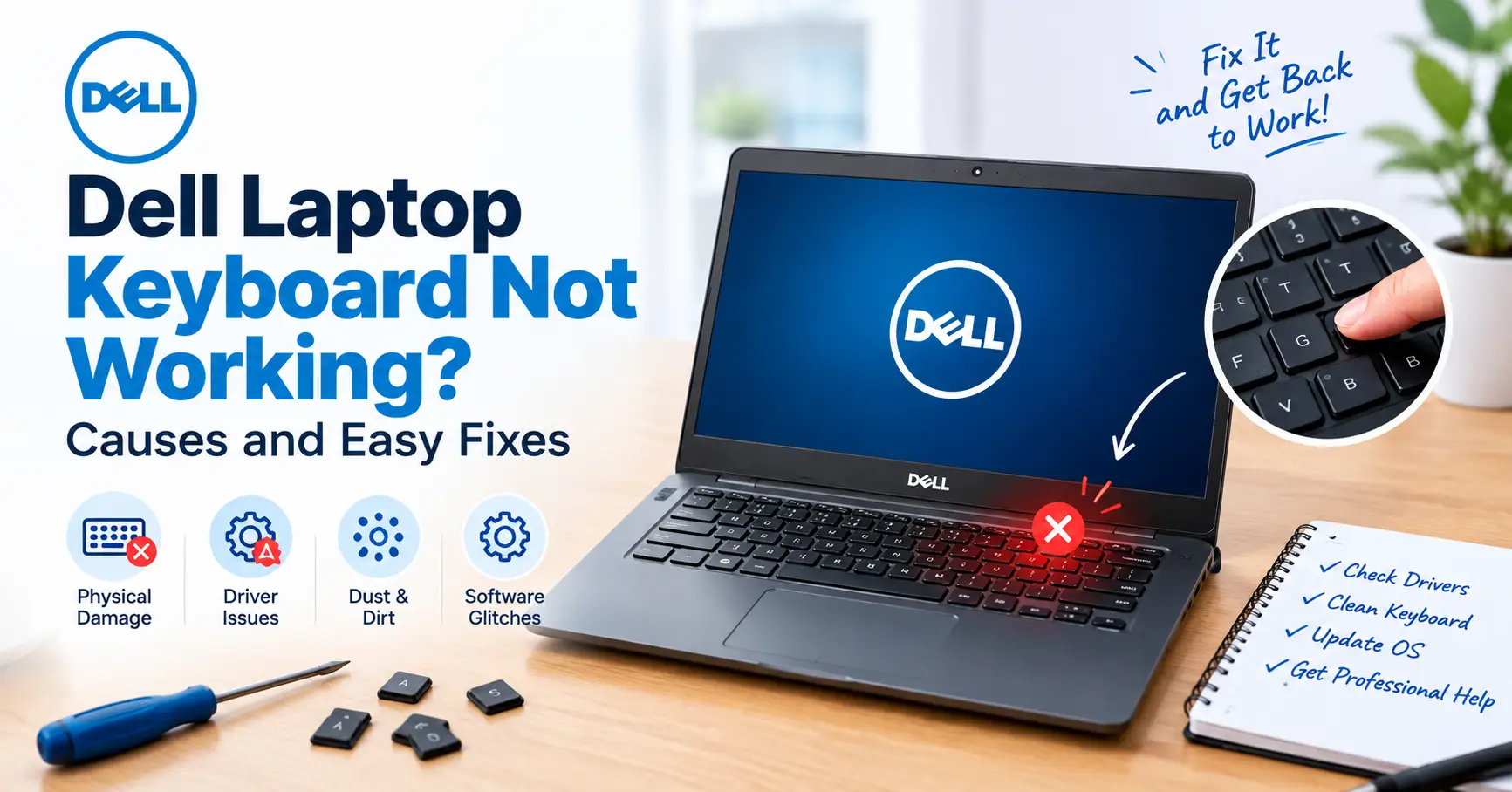 Dell laptop with a non-working keyboard and repair tips